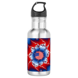 Botella De Agua Fractal de bandera estadounidense blanca y azul
