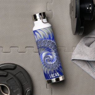 Botella De Agua Fractal de espiral azul personalizado