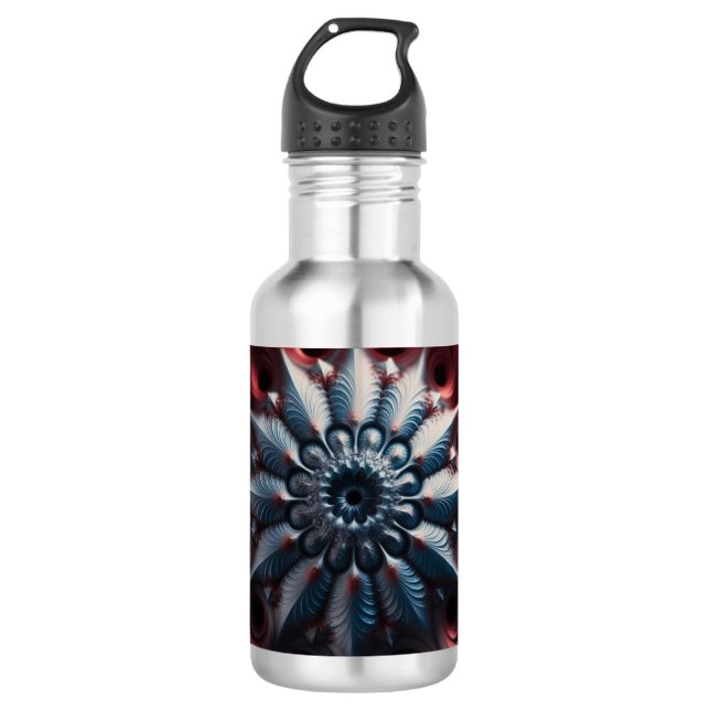 Botella De Agua Fractal De Juliabrot Rojo Y Plateado (Anverso)