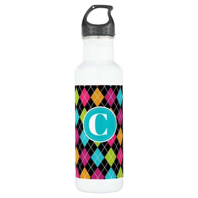 Botella De Agua Frasco de agua personalizada con patrón de argyle  (Anverso)