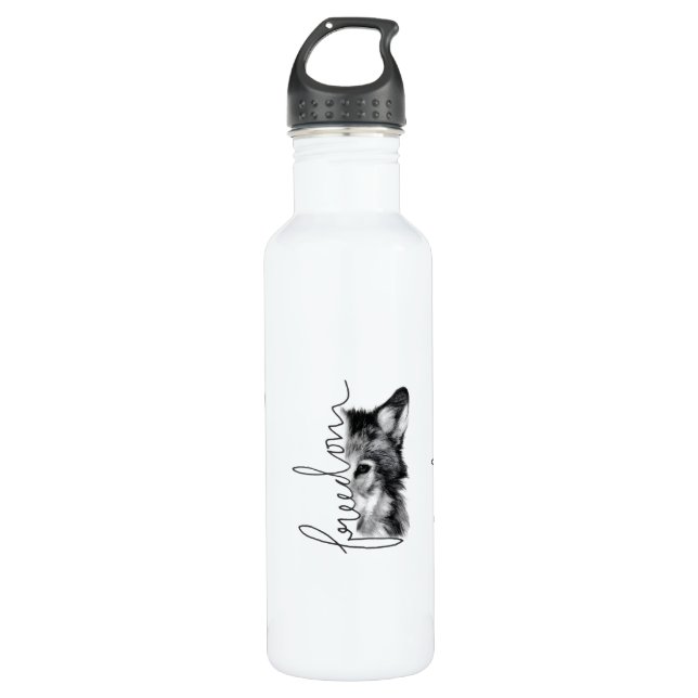 Botella De Agua Freedom Wolf Minimal Line Art - (Anverso)