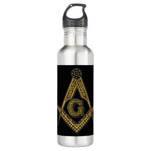 Botella De Agua Freemason (negro y oro)