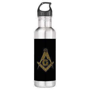 Botella De Agua Freemason (negro y oro)