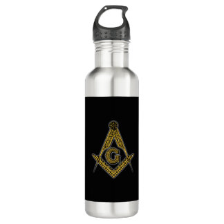 Botella De Agua Freemason (negro y oro)