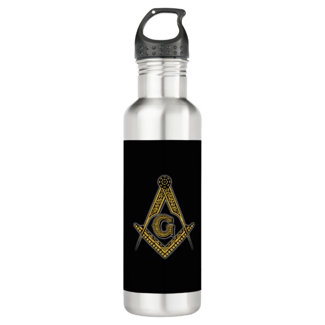 Botella De Agua Freemason (negro y oro) (Anverso)
