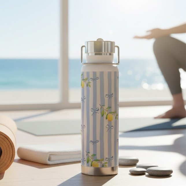 Botella De Agua French Country Lemon  – Blue Stripe Bow Pattern (Subido por el creador)