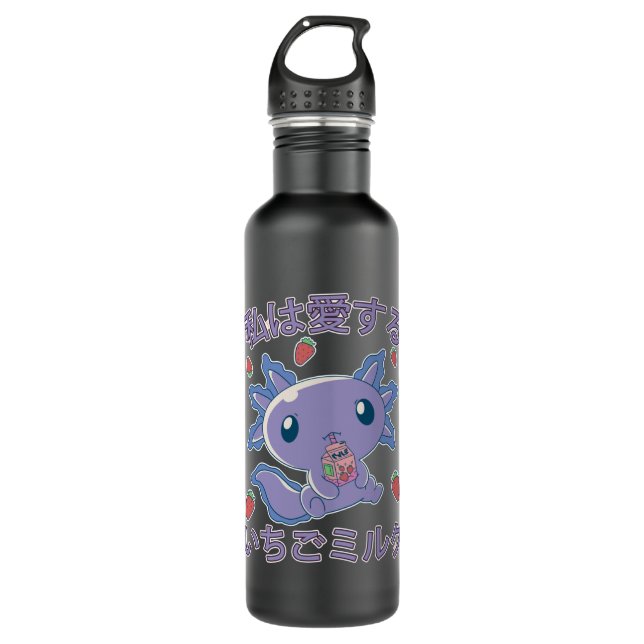 Botella De Agua Fresa Leche Japón Regalo Anime Axolotl (Anverso)