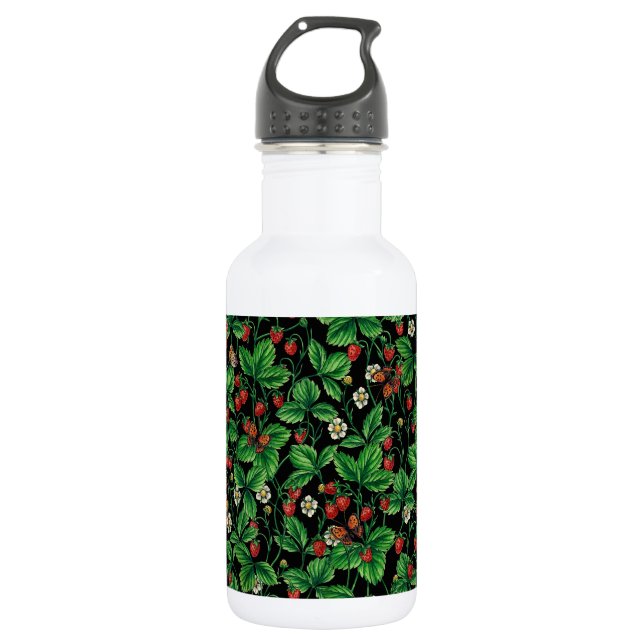 Botella De Agua Fresas silvestres en negro (Anverso)