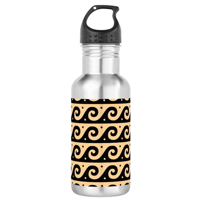 Botella De Agua Fret griego, patrón de onda mediterránea, marrón (Anverso)
