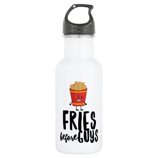 Botella de agua Fries Before Guys (18 oz), Blanca (Anverso)