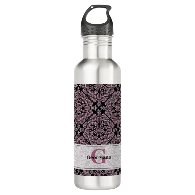 Botella De Agua Fronteras florales Dusky Rosa personalizadas Manda (Anverso)