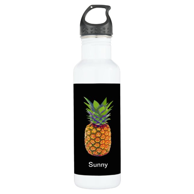 Botella De Agua Fruta de la piña en negro (Anverso)