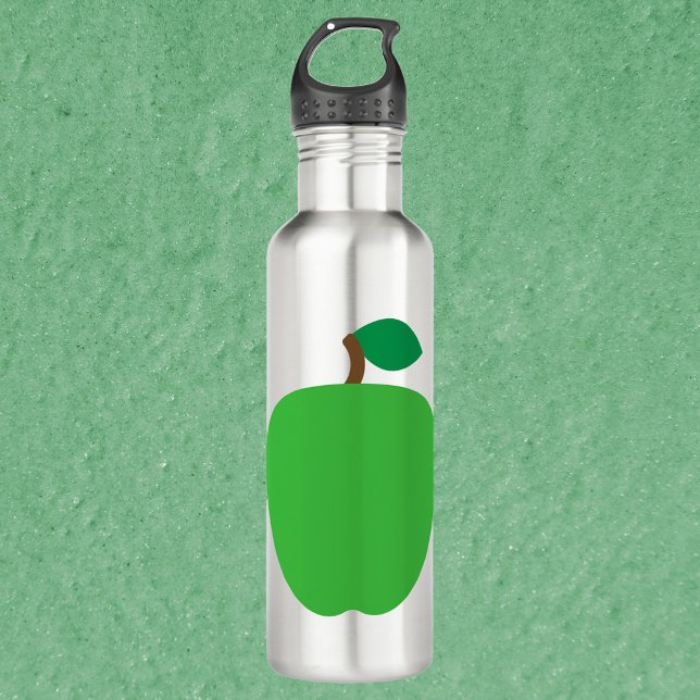 Botella De Agua Fruta verde de manzana (A water bottle with a graphic of a green apple.)