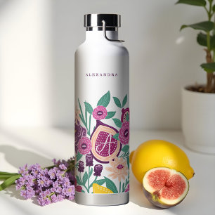 Botella De Agua Frutas tropicales, Fig Wildflower Monograma Botáni