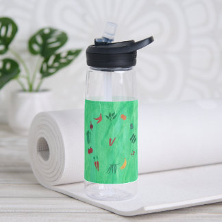 Botella De Agua Frutas y Verduras con Monograma sobre Verde