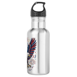 Botella De Agua Fuegos Artificiales Águila Calva Patriótica Diseño