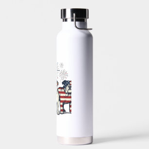 Botella De Agua Fuegos Artificiales Patrióticos Bulldog Grabado Vi