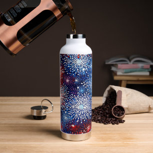 BOTELLA DE AGUA FUEGOS ARTIFICIALES PATRIÓTICOS EN BLANCO AZUL Y A