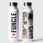 Botella De Agua Fundido | Divertido tío Nombre personalizado moder<br><div class="desc">Funcle - Frasco de agua del tío de la diversión El diseño de la botella incluye un minimalista texto negrita moderno que dice "Funcle ( Tío divertido ) ". Perfecto para, aniversarios, regalos El día de San Valentín. Su naturaleza personalizable lo convierte en un regalo especial, único y reflexivo para...</div>