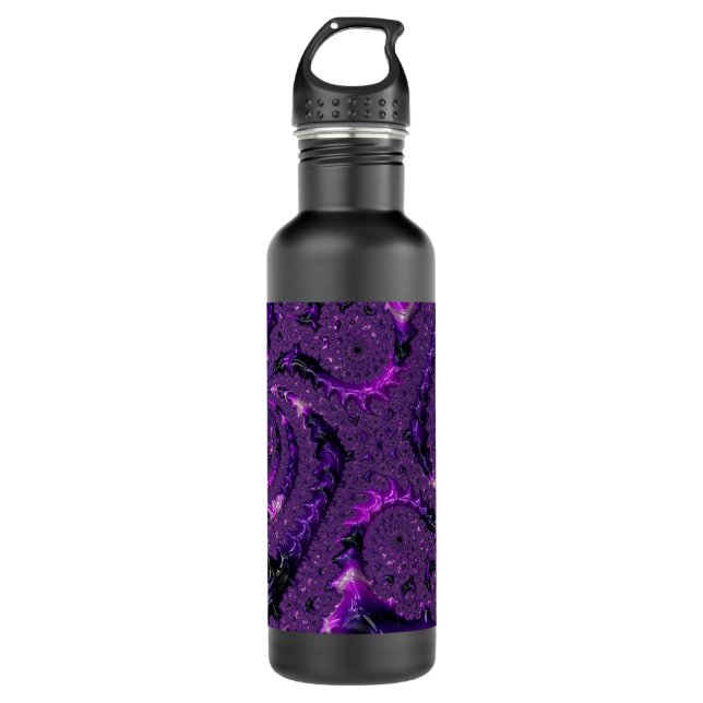 Botella De Agua Funky Bold Boho Purple Digital Resumen Fractal (Anverso)