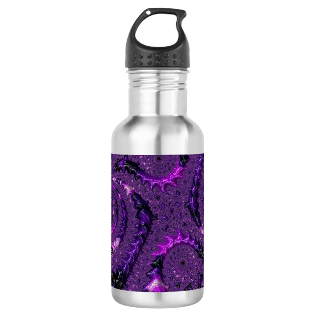 Botella De Agua Funky Bold Boho Púrpura Digital Abstracto Fractal (Anverso)
