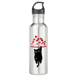Botella De Agua Funny Black Cat Hanging Out Valentine's Day