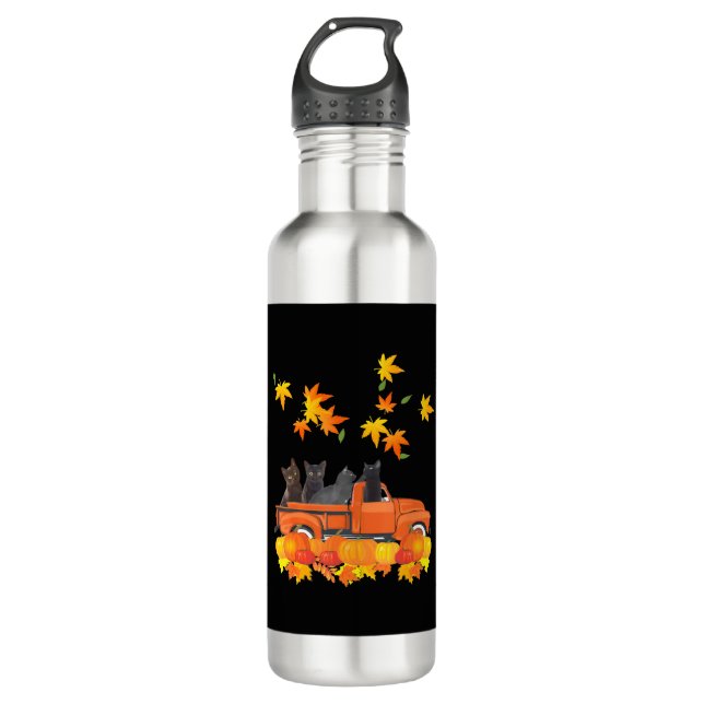 Botella De Agua Funny Black Cats Truck Autumn Pumpkin Maple Leaf (Anverso)
