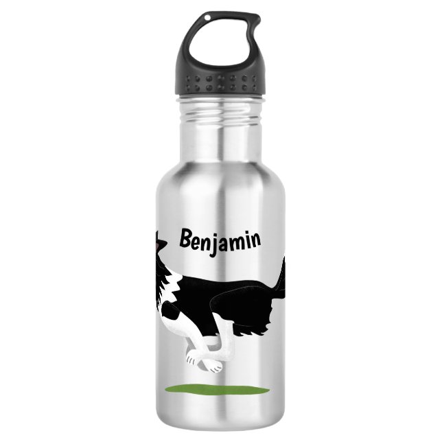 Botella De Agua Funny Border Collie perro corriendo personalizado (Anverso)