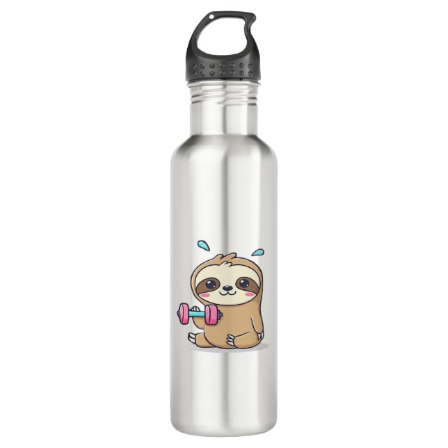 Botella De Agua Funny Chibi Sloth Workout  Cute Kawaii Gym Cartoon (Anverso)