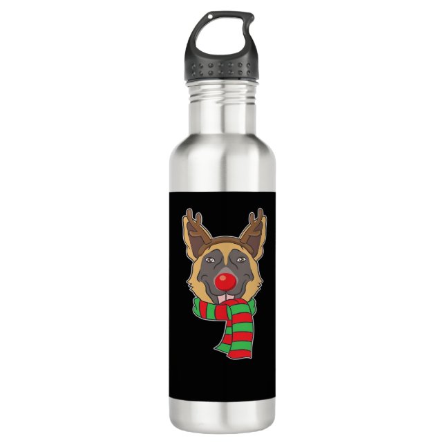 Botella De Agua Funny Christmas Dog Xmas Reindeer German Shepherd  (Anverso)