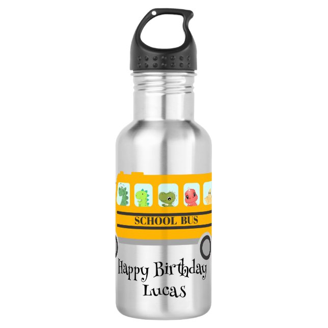 Botella De Agua Funny escuela de dinosaurios Bus fiesta de cumplea (Anverso)