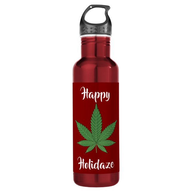Botella De Agua Funny Happy Holidaze Weed Leaf personalizado (Anverso)
