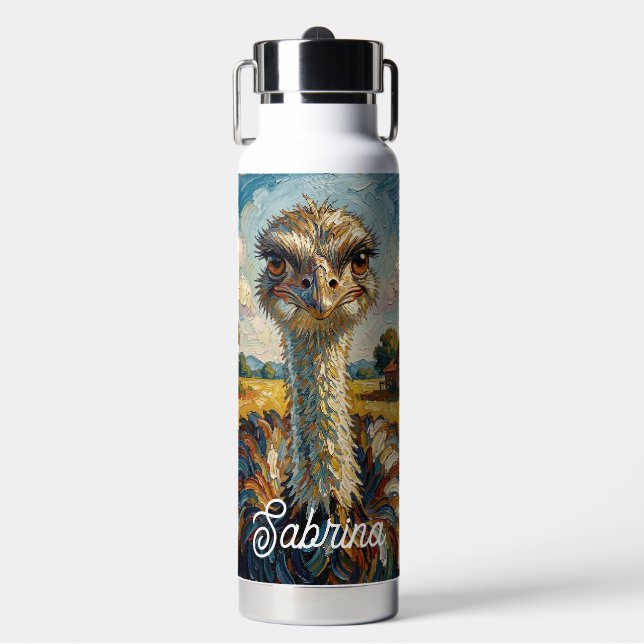 Botella De Agua Funny Impasto Ostrich on a Ranch Personalized (Frente)