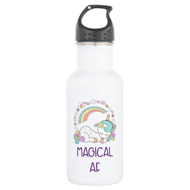 Botella De Agua Funny Unicornio Magical AF con decoraciones Girly (Anverso)