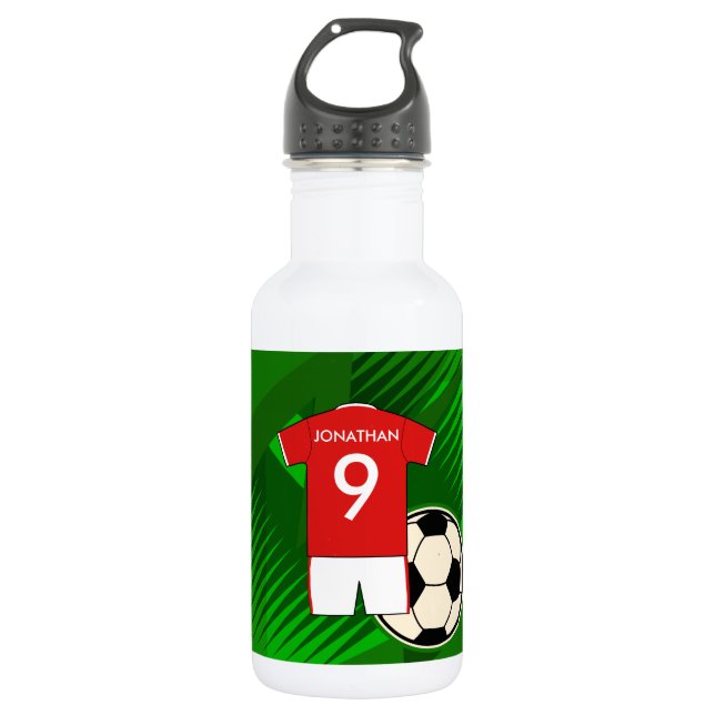 Botella De Agua Fútbol personalizado Jersey rojo y blanco (Anverso)