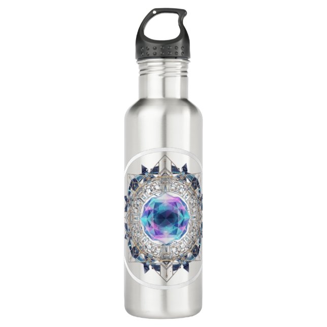Botella De Agua Futuristic Crystal Mandala – Geometric Tech Art (Anverso)
