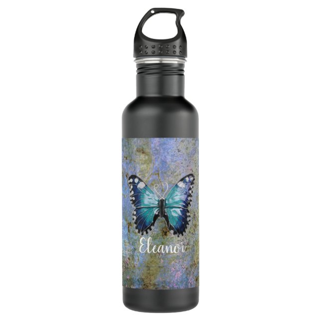 Botella De Agua Galaxia azul mariposa personalizada (Anverso)
