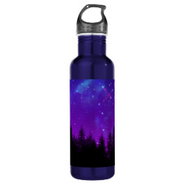 Botella De Agua Galaxia sobre el bosque de noche
