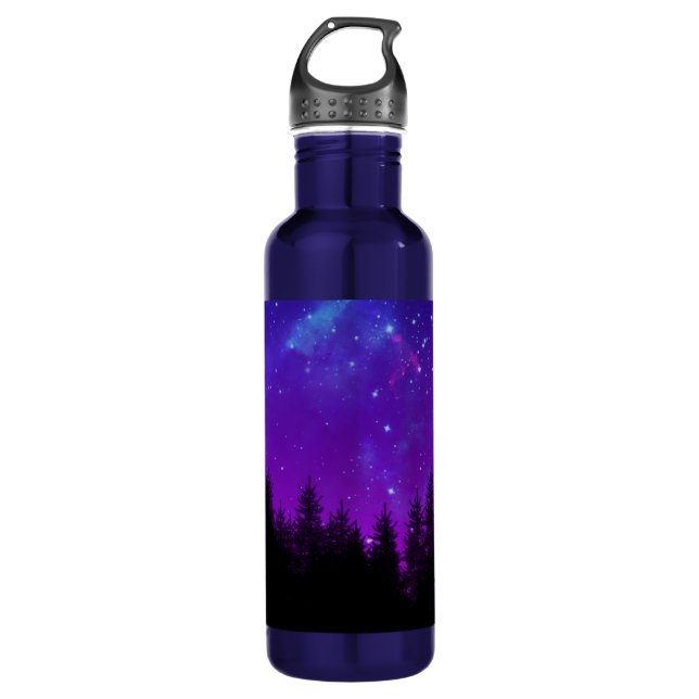 Botella De Agua Galaxia sobre el bosque de noche (Anverso)