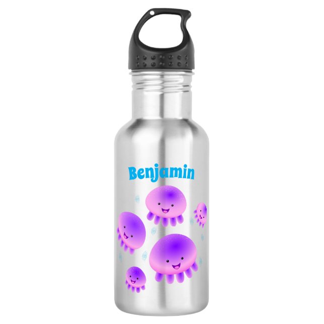 Botella De Agua Gallito rosa morado kawaii personalizado (Anverso)