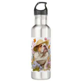 Botella De Agua Garden Bulldog � Floral Funny Dog