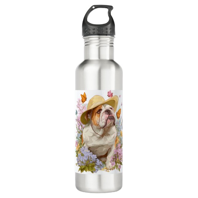 Botella De Agua Garden Bulldog � Floral Funny Dog (Anverso)