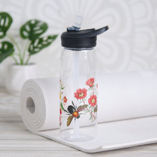 Botella De Agua Garden Flowers Water Bottle, Bee, Vintage Floral