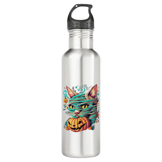 Botella De Agua Gata Momia Divertida Halloween (Anverso)