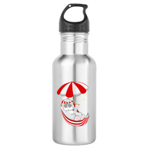 Botella De Agua Gatito adorable en hamaca roja y blanca