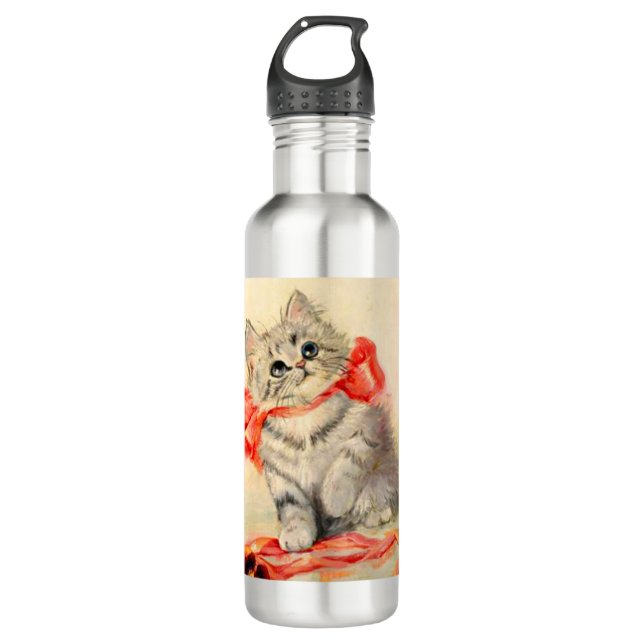 Botella De Agua Gatito con cinta roja (Anverso)