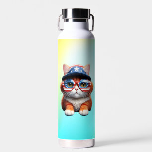 Botella De Agua Gatito con gafas estadounidenses Gorra-37654