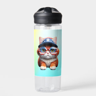 Botella De Agua Gatito con gafas estadounidenses Gorra-37654