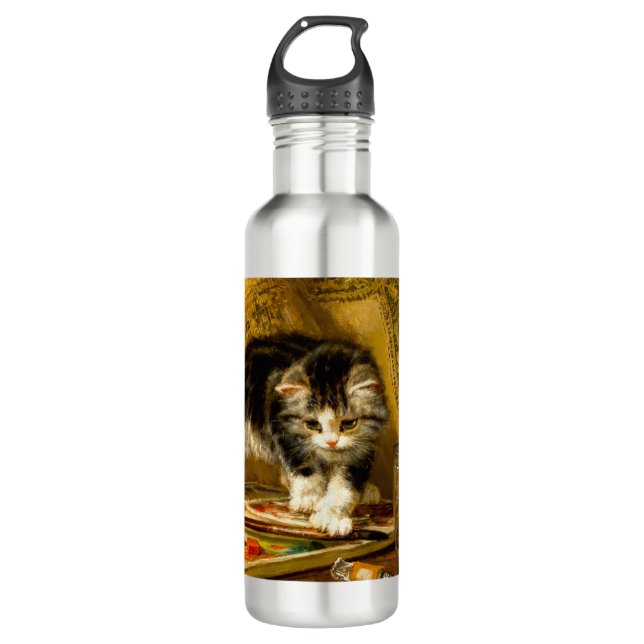 Botella De Agua Gatito con pintura y brochas (Anverso)