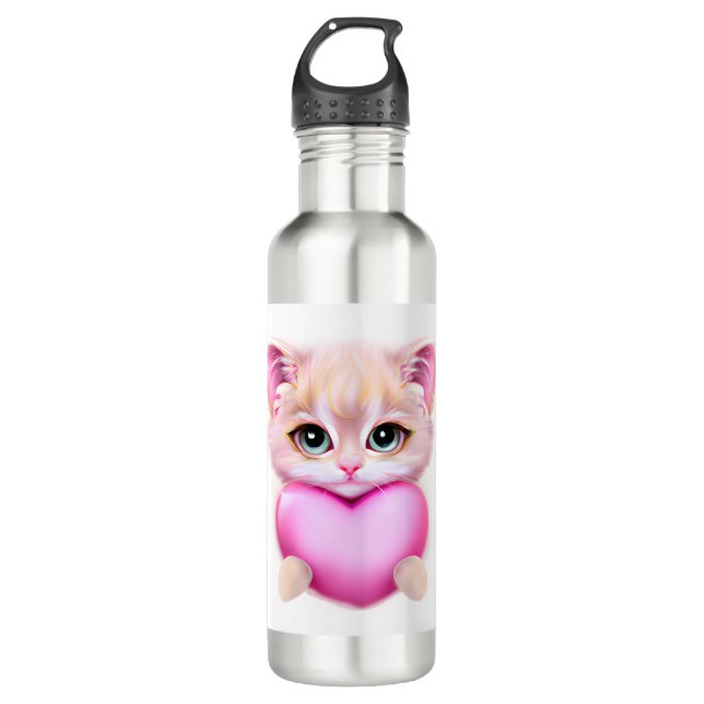 Botella De Agua Gatito de bebé rosado (Anverso)